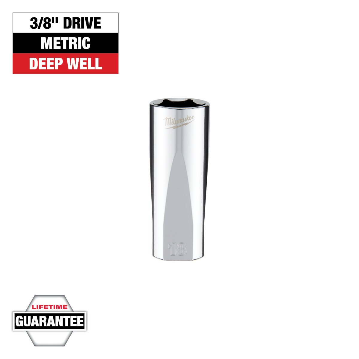 Milwaukee 45-34-0118 3/8 in. Drive 18mm Metric 6-Point Deep Socket - feature callout