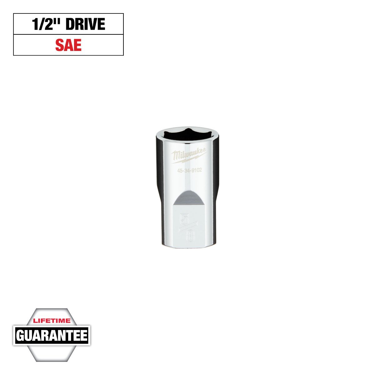 Milwaukee 45-34-9102 1/2 in. Drive 5/8" SAE 6-Point Socket with FOUR FLAT™ Sides - feature callout