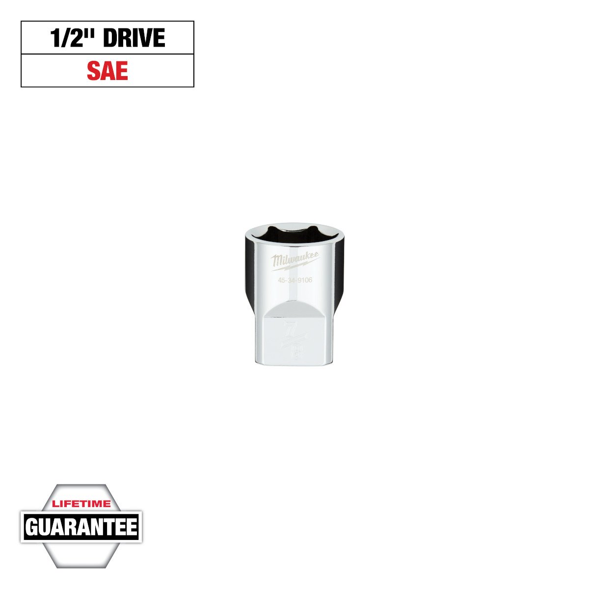 Milwaukee 45-34-9106 1/2 in. Drive 7/8 in. SAE 6-Point Socket with FOUR FLAT™ Sides - feature callout