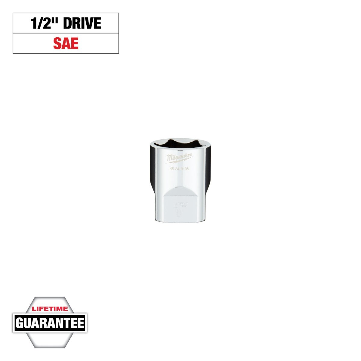 Milwaukee 45-34-9108 1/2 in. Drive 1 in. SAE 6-Point Socket with FOUR FLAT™ Sides - feature callout
