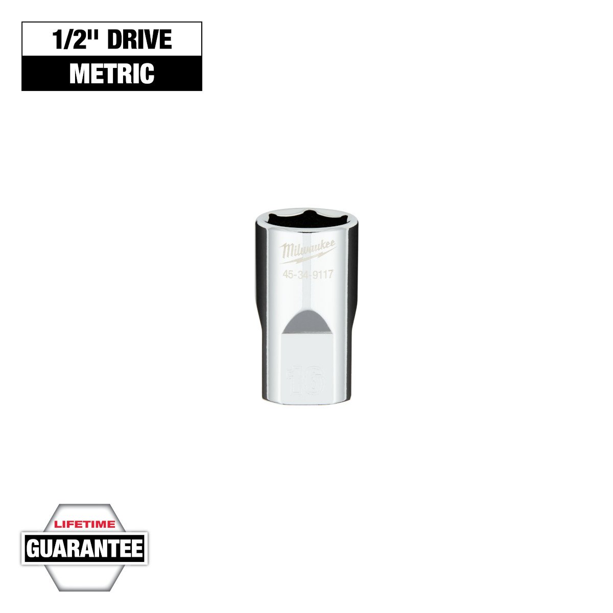 Milwaukee 45-34-9117 1/2 in. Drive 16MM Metric 6-Point Socket with FOUR FLAT™ Sides - feature callout