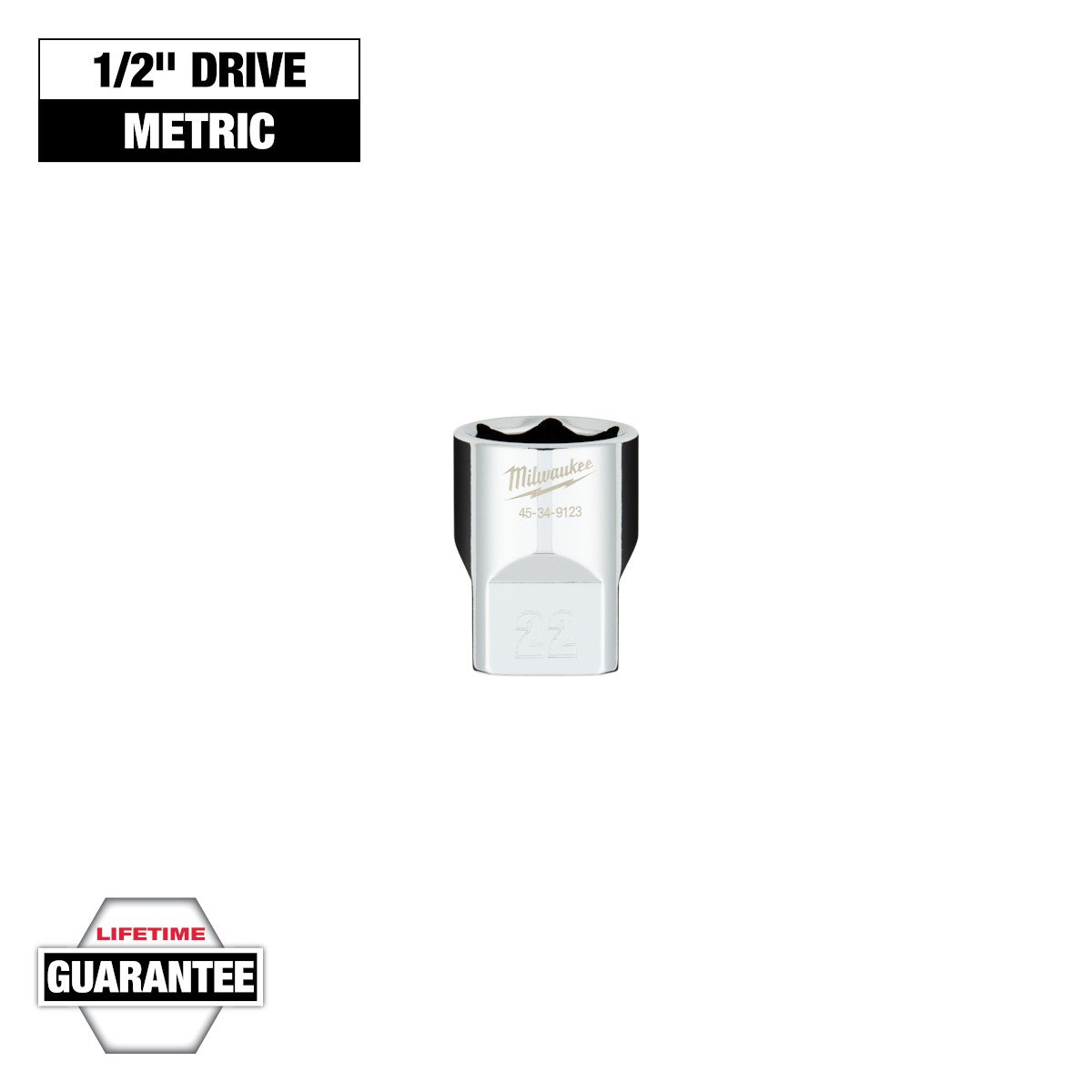 Milwaukee 45-34-9123 1/2 in. Drive 22MM Metric 6-Point Socket with FOUR FLAT™ Sides - feature callout