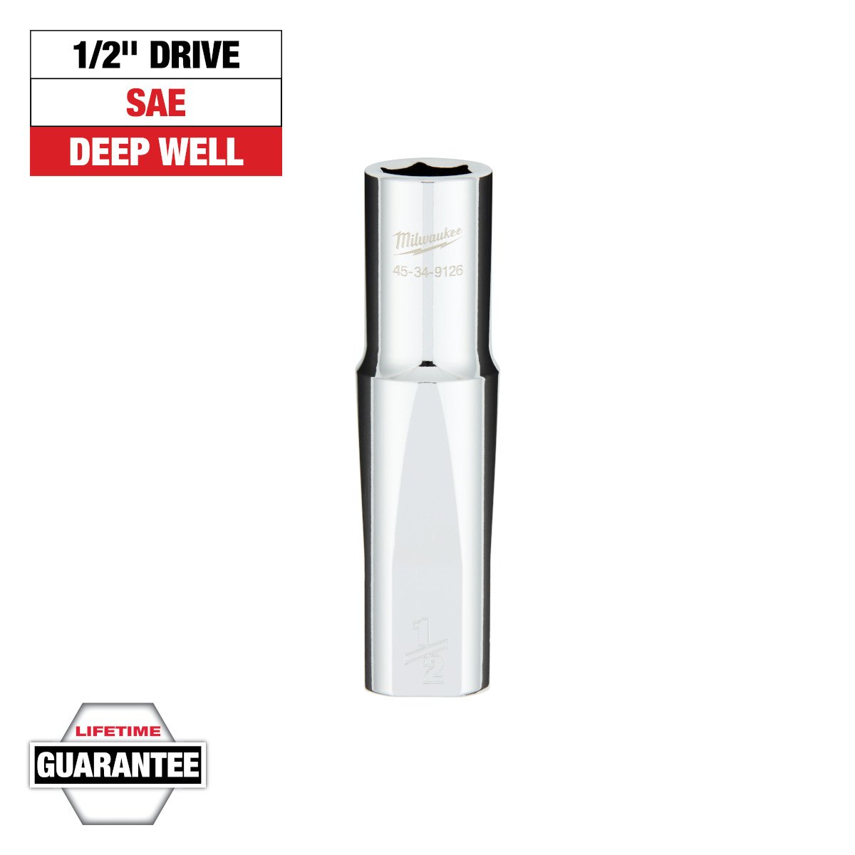 Milwaukee 45-34-9126 1/2 in. Drive 1/2 in. SAE 6-Point Deep Socket with FOUR FLAT™ Sides - feature callout