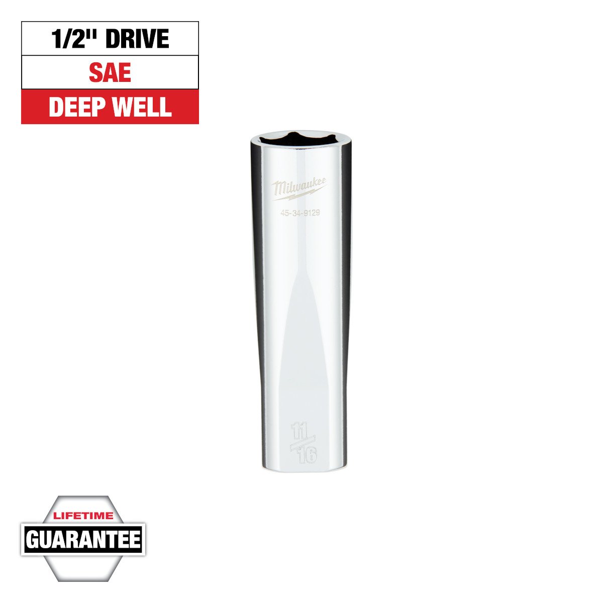Milwaukee 45-34-9129 1/2 in. Drive 11/16 in. SAE 6-Point Deep Socket with FOUR FLAT™ Sides - feature callout