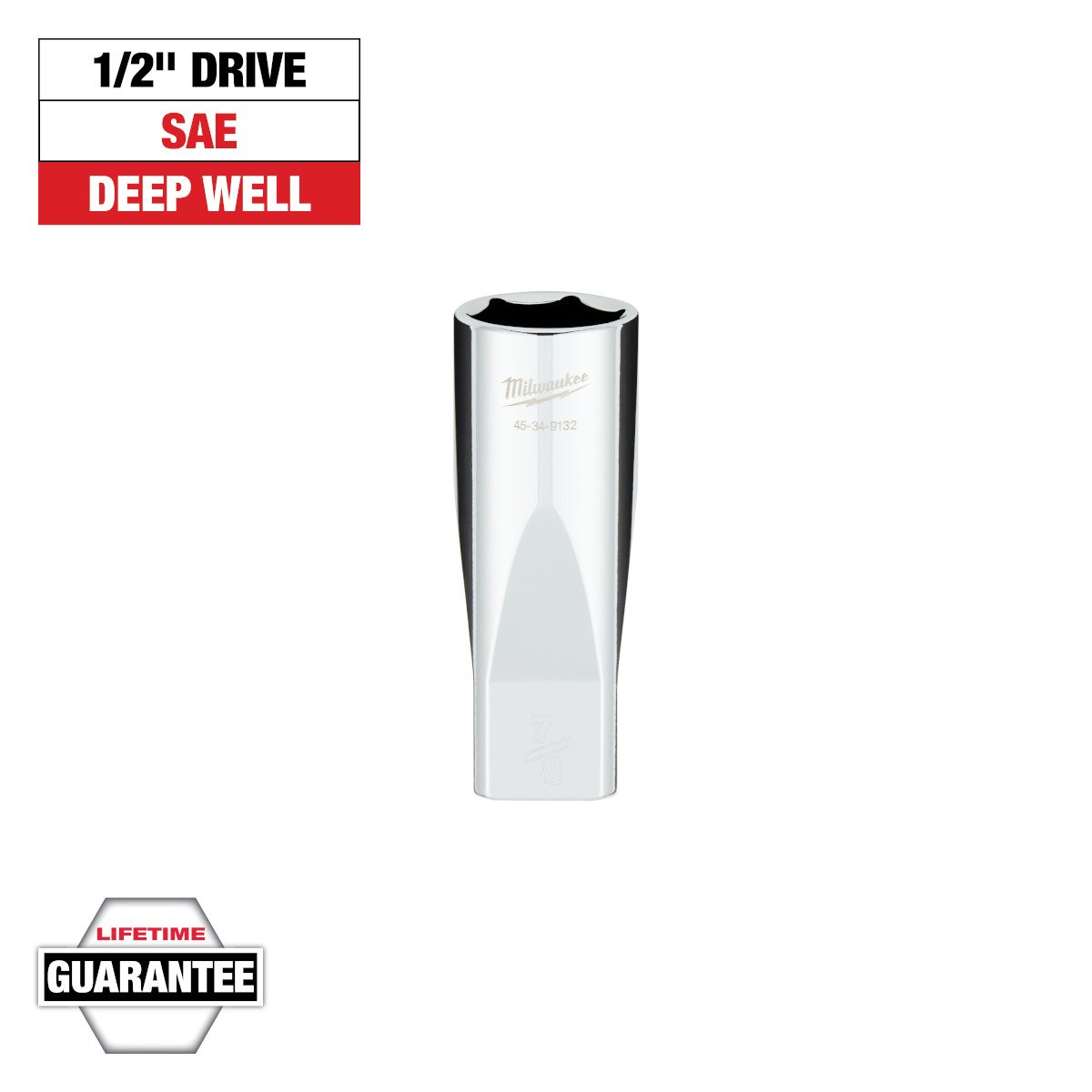 Milwaukee 45-34-9132 1/2 in. Drive 7/8 in. SAE 6-Point Deep Socket with FOUR FLAT™ Sides - feature callout