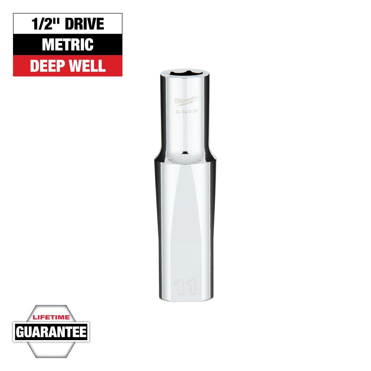Milwaukee 45-34-9135 1/2 in. Drive 11MM Metric 6-Point Deep Socket with FOUR FLAT™ Sides - feature callout