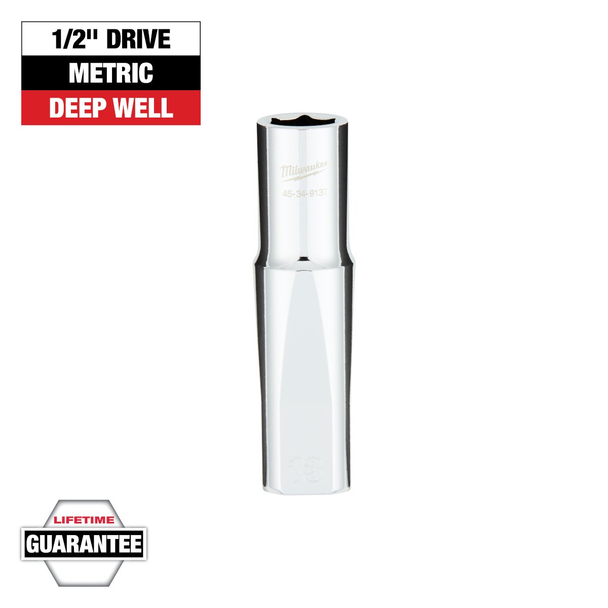 Milwaukee 45-34-9137 1/2 in. Drive 13MM Metric 6-Point Deep Socket with FOUR FLAT™ Sides - feature callout