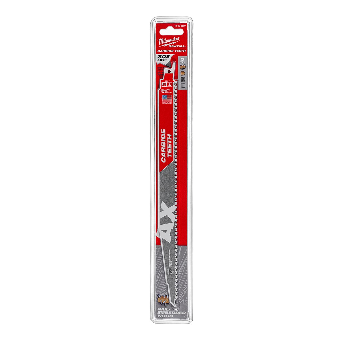 Milwaukee 48-00-5227 The Ax™ with Carbide Teeth SAWZALL™ Blade 12 in. 5T - product view