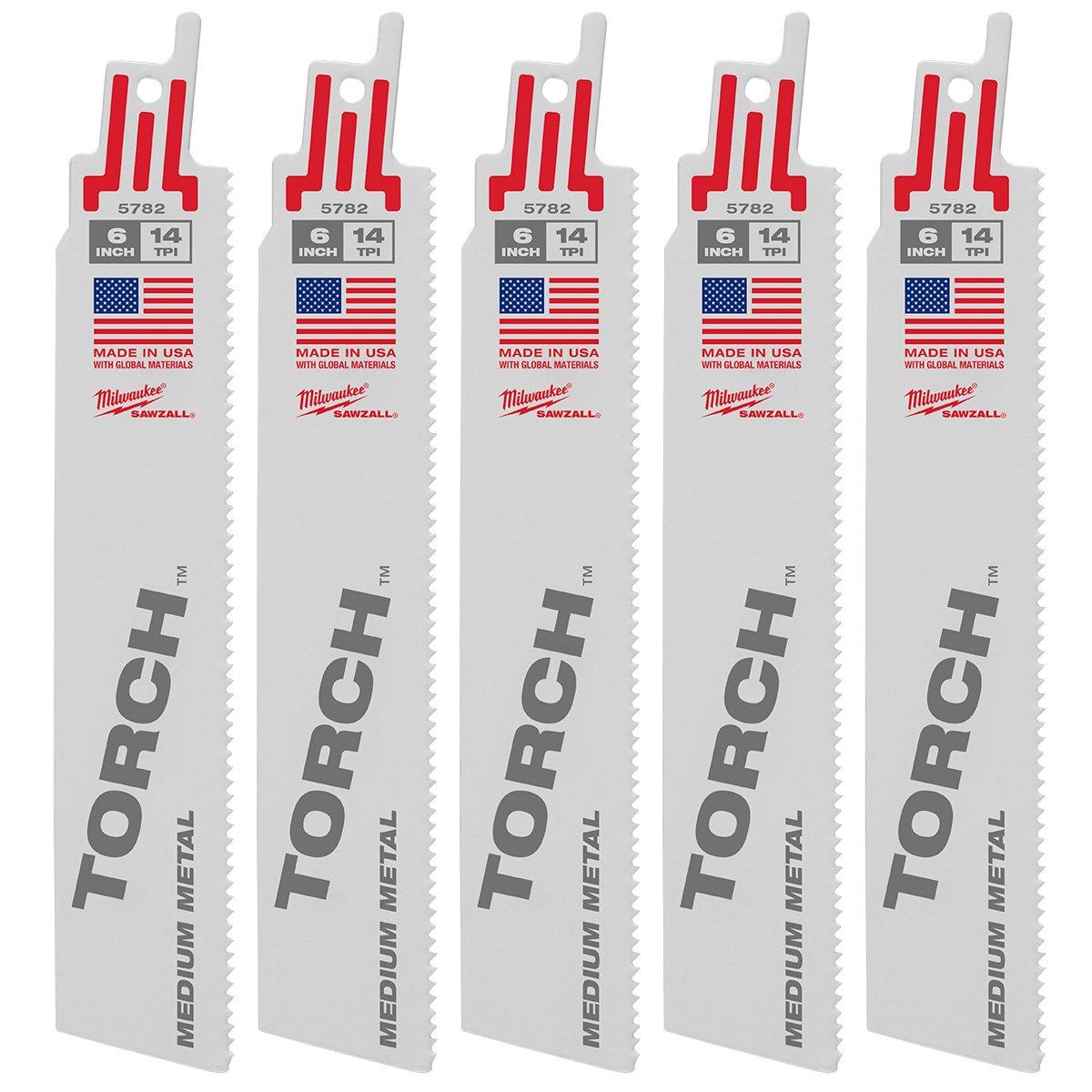 Milwaukee 48-00-5782 6" 14 TPI The Torch™ SAWZALL® Blades (5 Pk) - product view