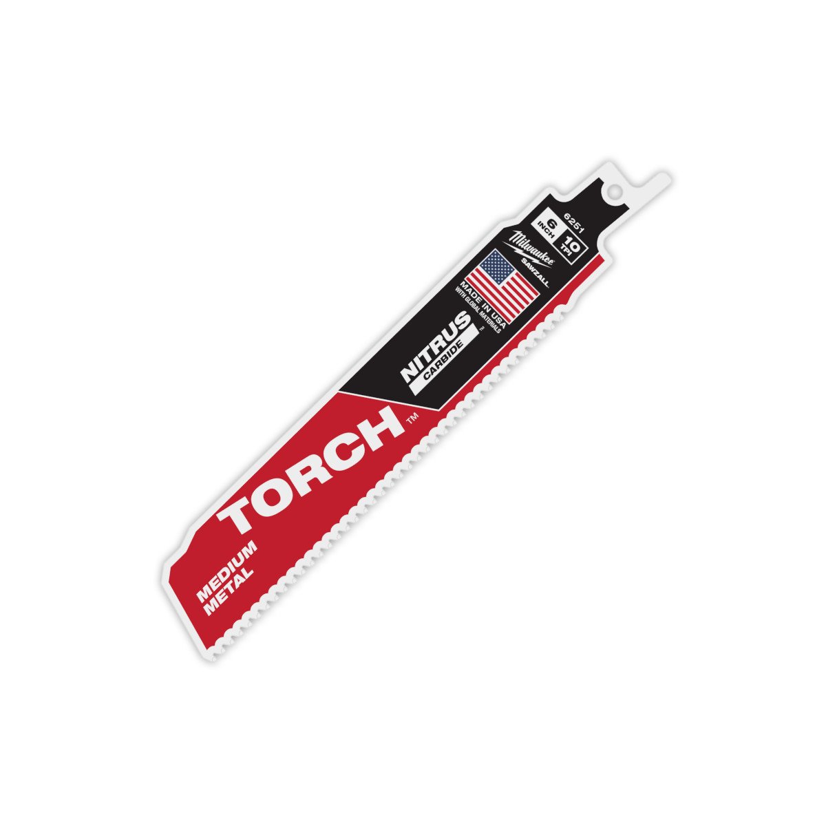 Milwaukee 48-00-6251 6" 10TPI The TORCH™ with NITRUS CARBIDE™ Teeth for Medium Metal 1PK - feature callout