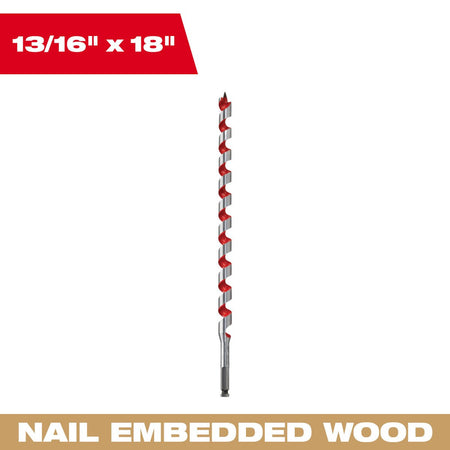 Milwaukee 48-13-5810 13/16 in. x 18 in. Ship Auger Bit - feature callout