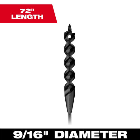 Milwaukee 48-13-8356 9/16” x 72" Flexible Cable Auger Bit - feature callout