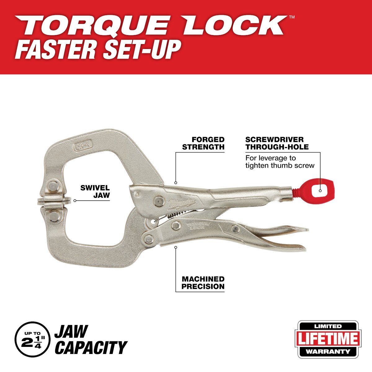 Milwaukee 48-22-3522 6 Inch TORQUE LOCK™ Locking C-Clamp With Swivel Jaws - feature callout