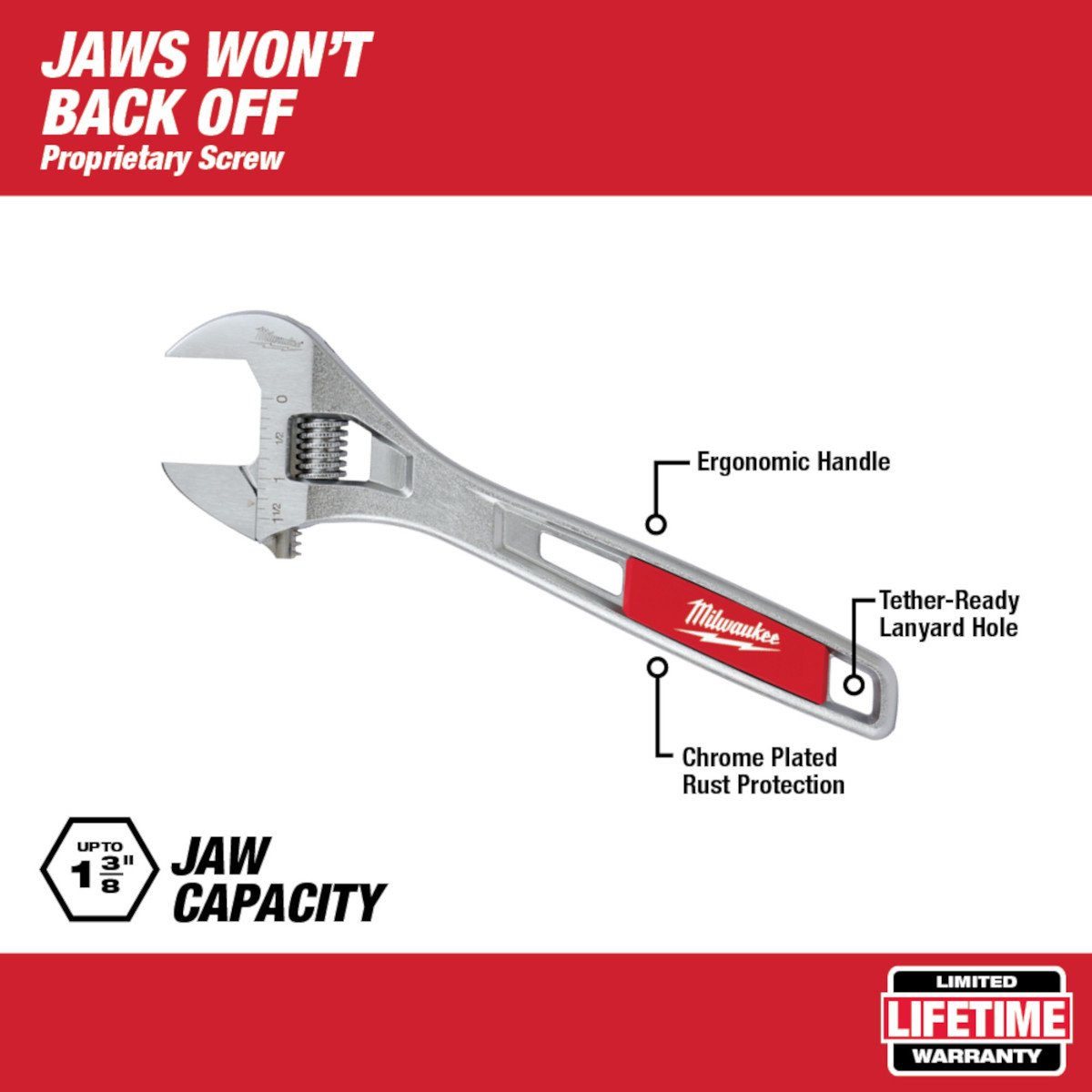 Milwaukee 48-22-7410 10 in. Adjustable Wrench - feature callout