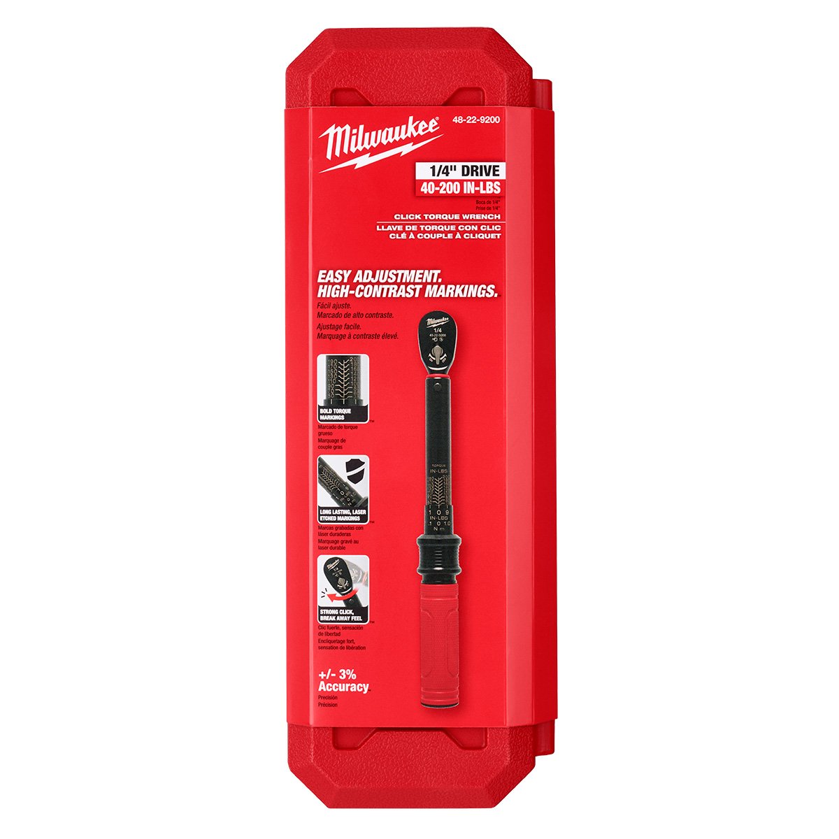 Milwaukee 48-22-9200 1/4" Drive Click Torque Wrench (40-200 in-lbs) - product view