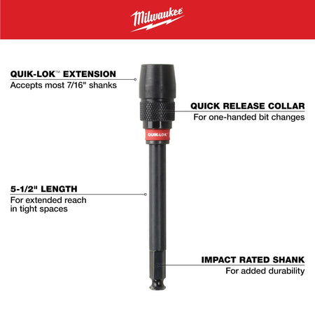 Milwaukee 48-28-1030 5-1/2" x 7/16" Universal QUIK-LOK™ Extension - feature callout