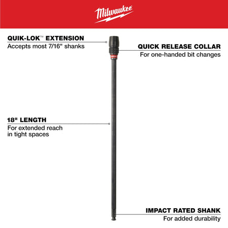 Milwaukee 48-28-1050 18" x 7/16" Universal QUIK-LOK™ Extension - feature callout