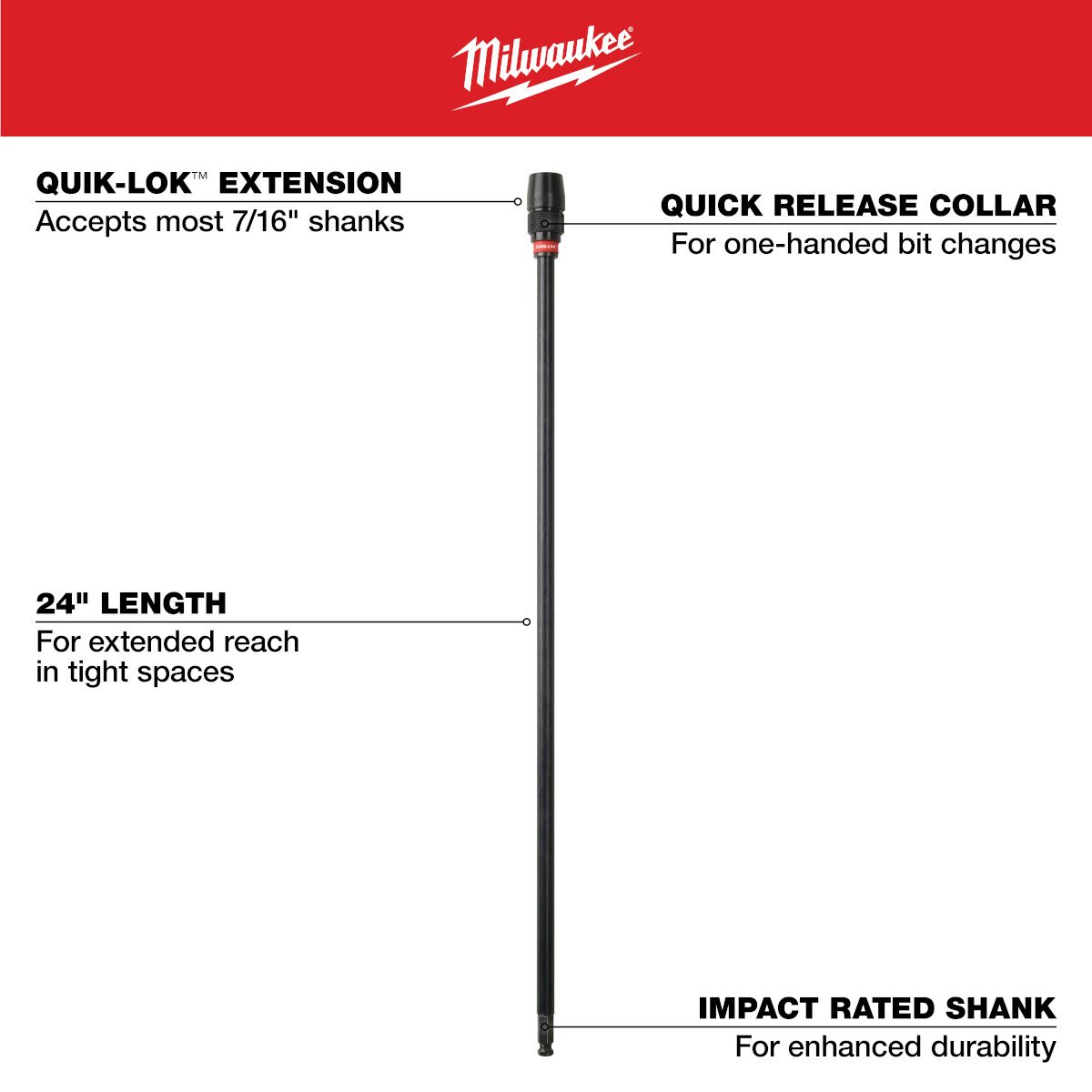Milwaukee 48-28-1060 24" x 7/16" Universal QUIK-LOK™ Extension - feature callout