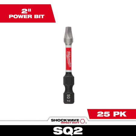Milwaukee 48-32-4772 SHOCKWAVE™ 2” Impact Square Recess #2 Power Bits - feature callout