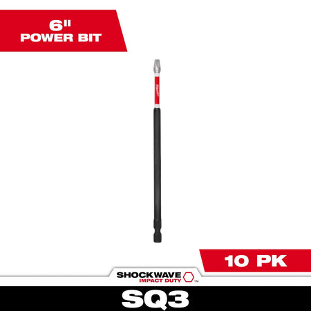 Milwaukee 48-32-4816 SHOCKWAVE™ 6” Impact Square Recess #3 Power Bits - feature callout
