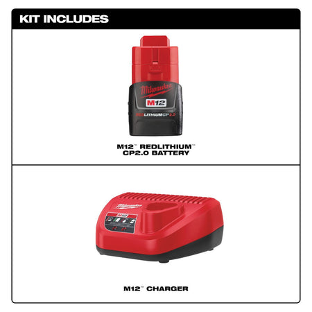 Milwaukee 48-59-2420 M12™ REDLITHIUM™ 2.0Ah Battery and Charger Starter Kit - feature callout