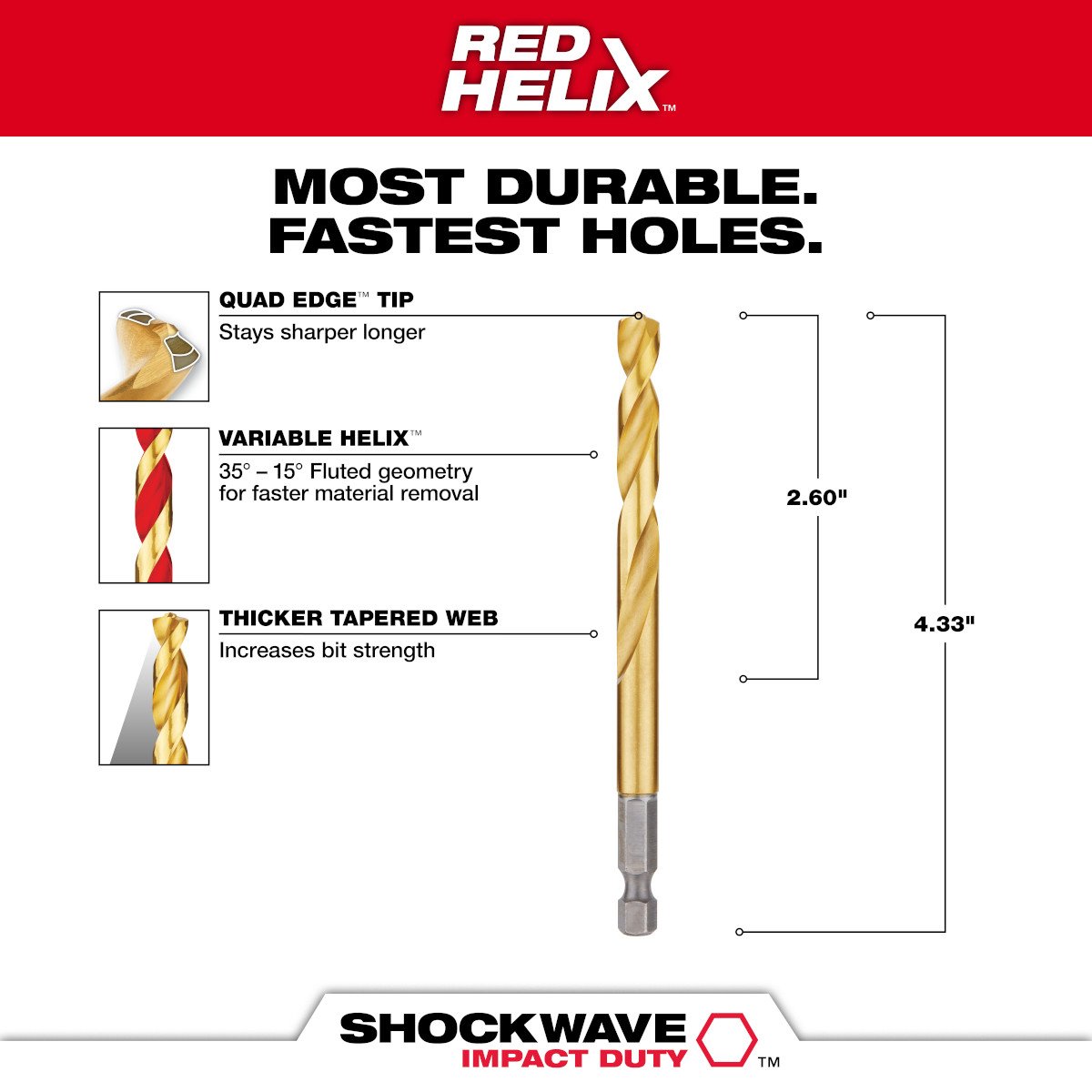 Milwaukee 48-89-4616 19/64 in. Titanium SHOCKWAVE™ Drill Bit - feature callout