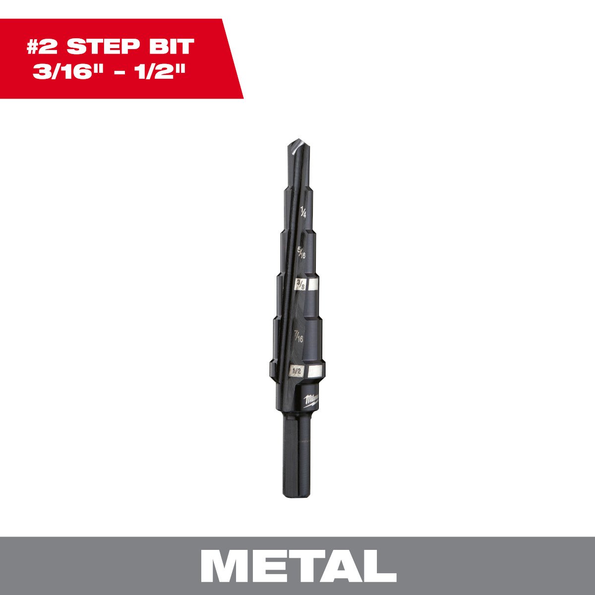 Milwaukee 48-89-9202 #2 Step Drill Bit, 3/16 in. - 1/2 in. x 1/16 in. - feature callout