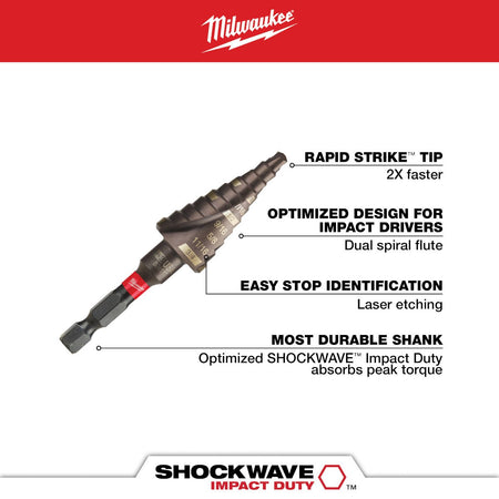 Milwaukee 48-89-9243 SHOCKWAVE™ Impact Duty™ Step Bit #3 3/16 - 3/4 in. - feature callout