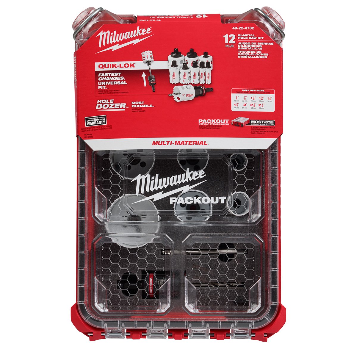Milwaukee 49-22-4702 12PC QUIK LOK™ HOLE DOZER™ Bi-Metal Kit with PACKOUT™ Compact Organizer - product view