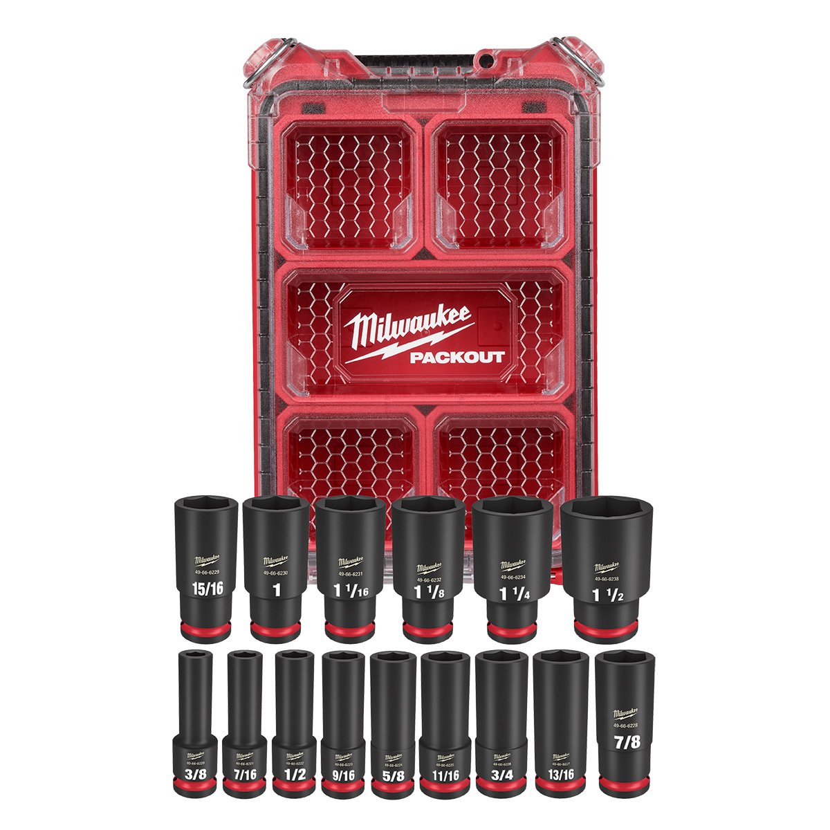 Milwaukee 49-66-6802 SHOCKWAVE Impact Duty™ Socket 1/2” Dr 15PC SAE PACKOUT™ Set - product view