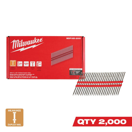 Milwaukee MDP16D-2000 16D 3” x .131” Collated Duplex Nails - feature callout