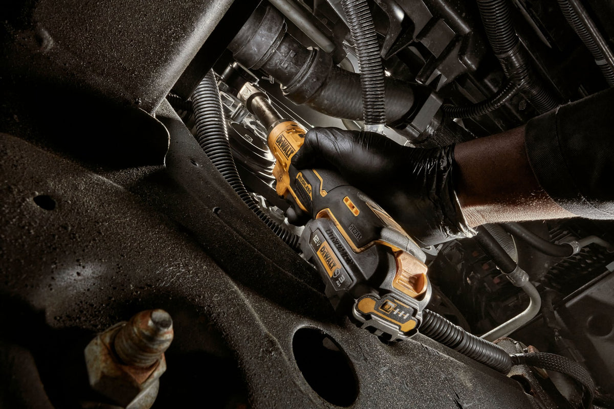 DEWALT DCF503EB 12V MAX* XTREME Cordless Brushless 3/8 in Ratcheting Wrench Kit - in use