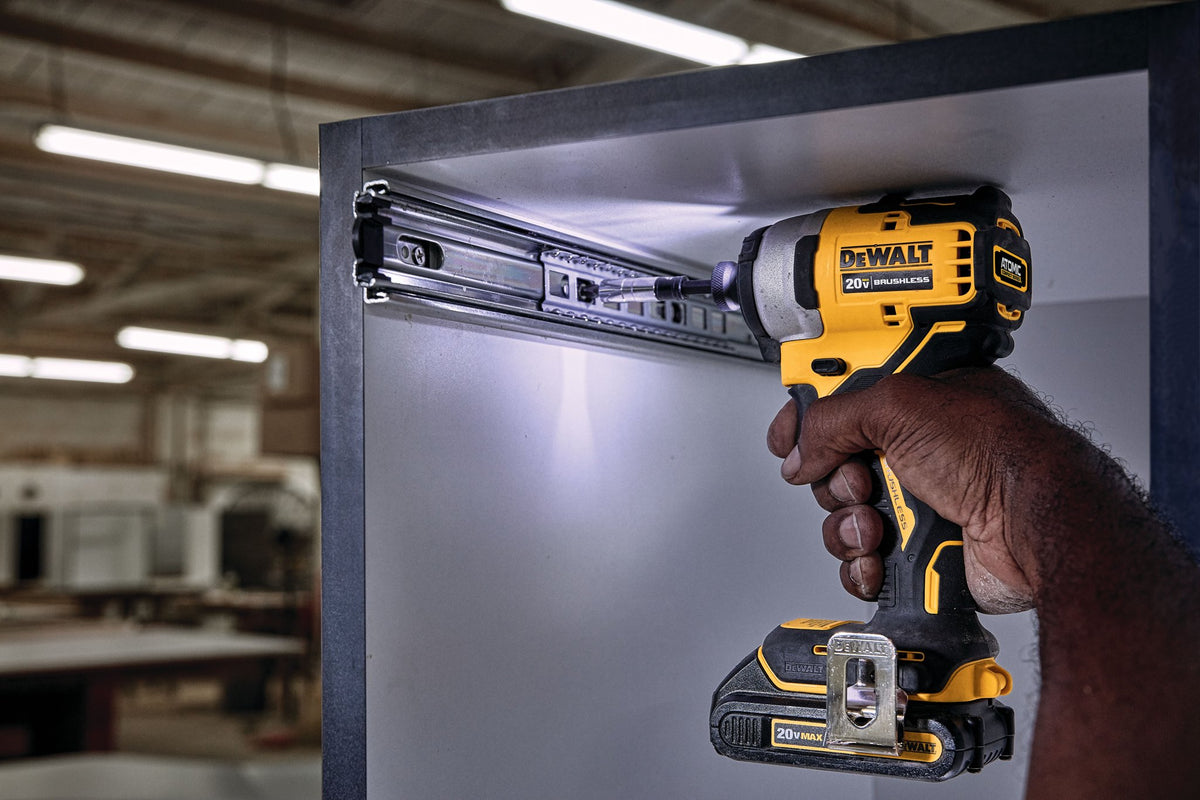 DEWALT DCF809B 20V MAX* ATOMIC Cordless Brushless 1/4 in Impact Driver Drill - in use