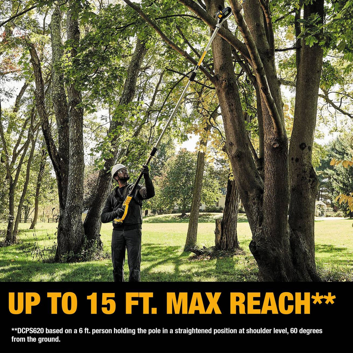 DEWALT DCKO86P1 20V MAX Brushless Pole Saw and Pole Hedge Trimmer Combo Kit - feature callout