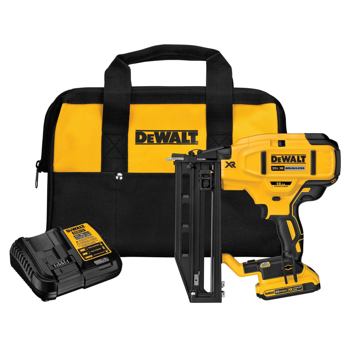 DEWALT DCN662D1 20V MAX 16GA ST FINISH NAILER KIT - kit contents