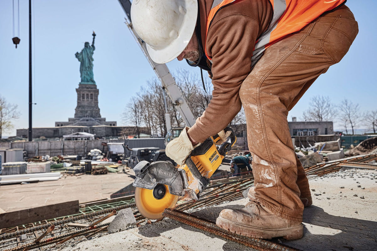 DEWALT DWAFV8918 FLEXVOLT 9 In x .045 in Ceramic Abrasive Chop / Cut-Off Blade with 7/8 in Arbor For Stainl - in use