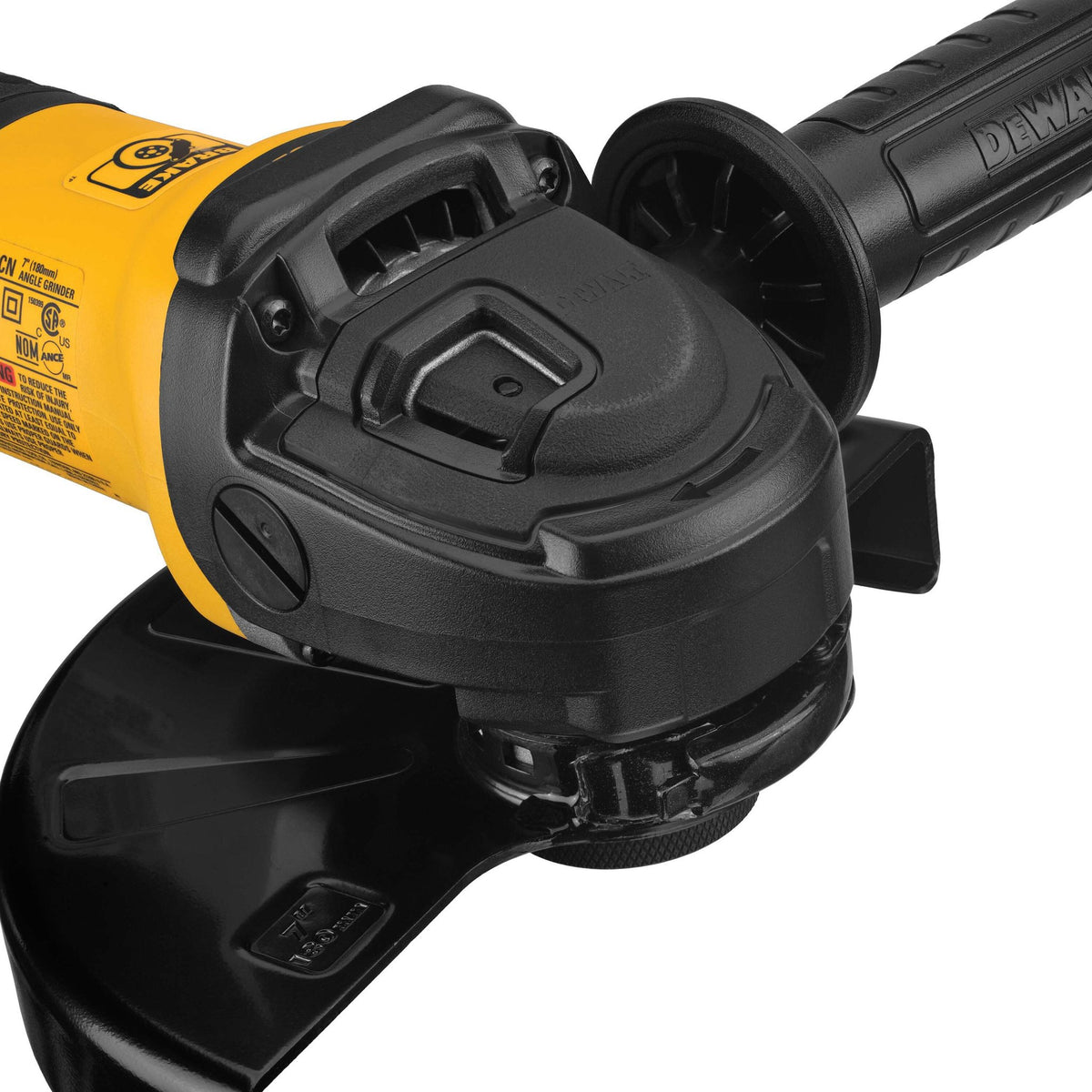 DEWALT DWE43840CN Angle Grinder, Rat Tail, 7-Inch, 13-Amp - detail close-up