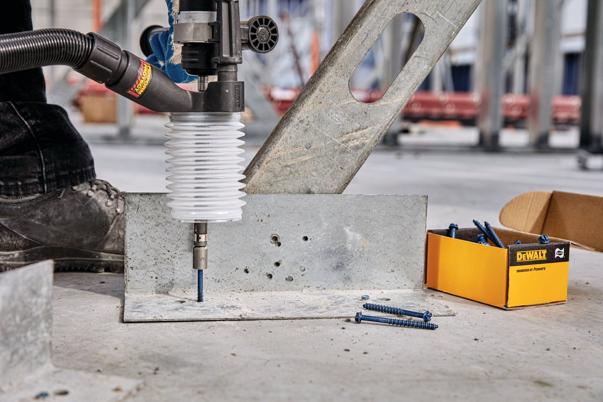 DEWALT DWH200D SDS+ Rotary Hammer Dust Exctraction Cup Set - in use