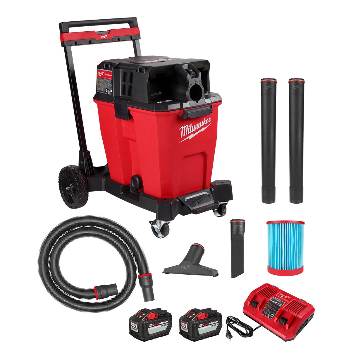 Milwaukee 0930-22HD M18 FUEL™ 12 Gallon Dual-Battery Wet/Dry Vacuum Kit - kit contents