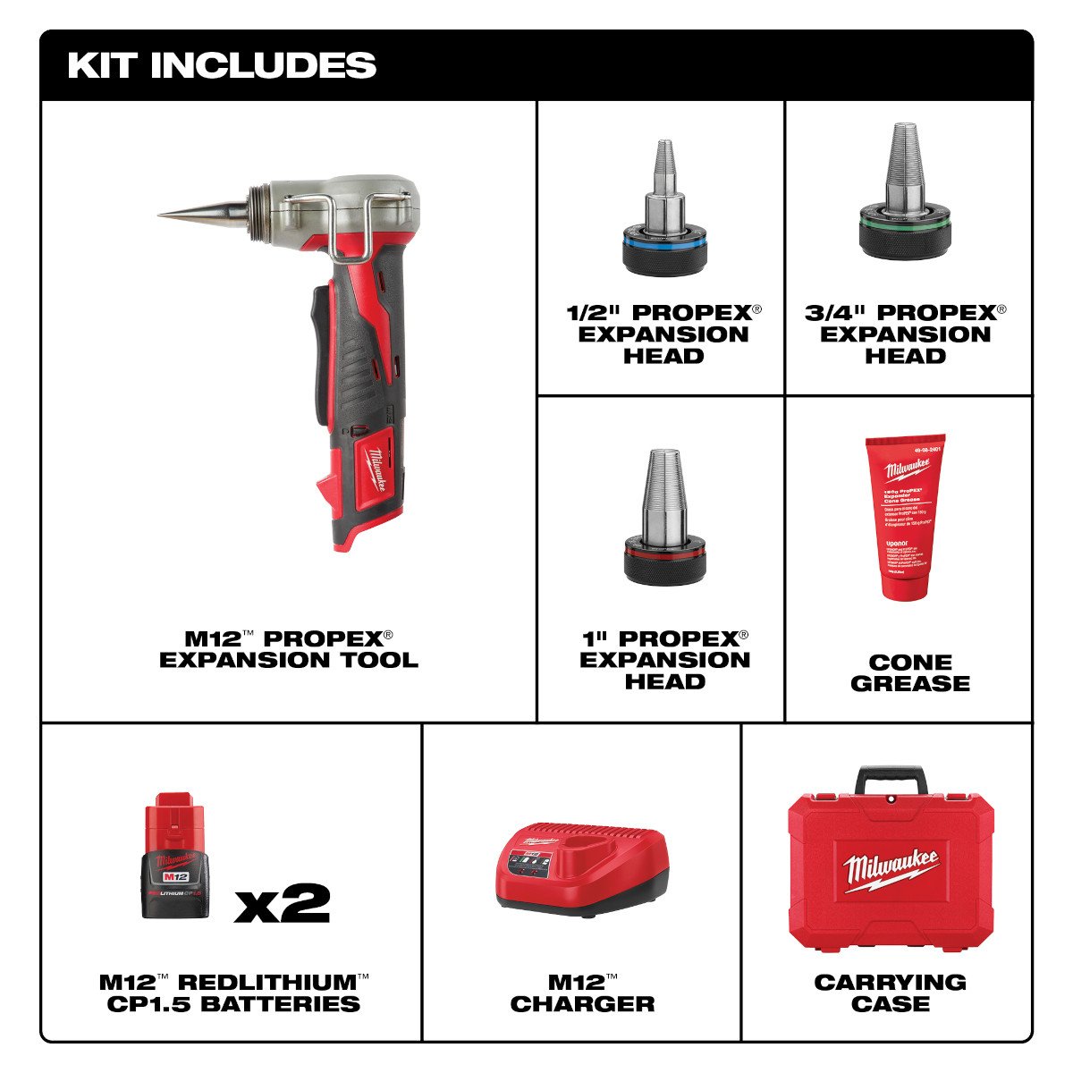 Milwaukee 2432-22 M12™ ProPEX® Expansion Tool Kit - feature callout
