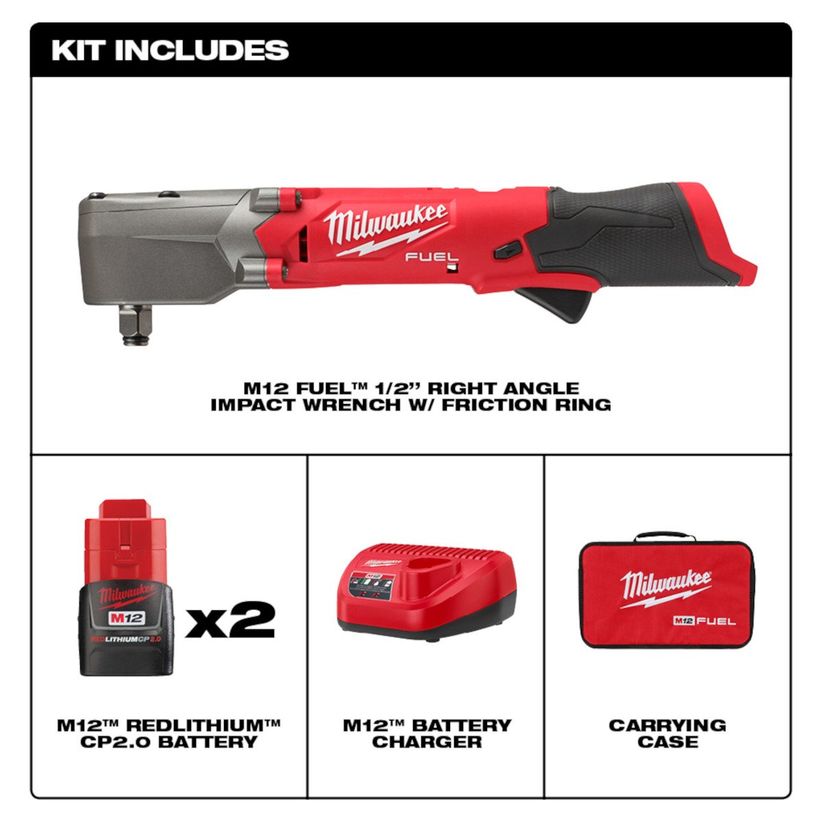 Milwaukee 2565-22 M12 FUEL™ 1/2" Right Angle Impact Wrench Kit - product view