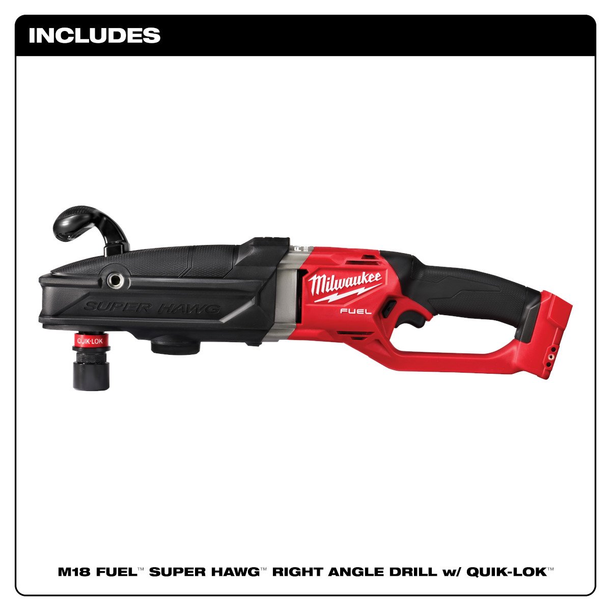 Milwaukee 2811-20 M18 FUEL™ Super Hawg™ Right Angle Drill with QUIK-LOK™ - feature callout
