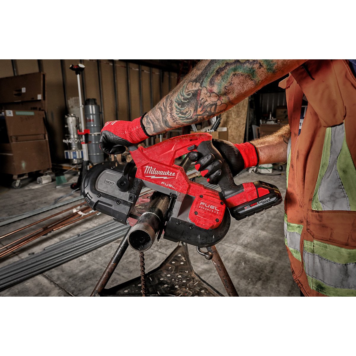 Milwaukee 2829-22 M18 FUEL™ Compact Band Saw Kit - in use