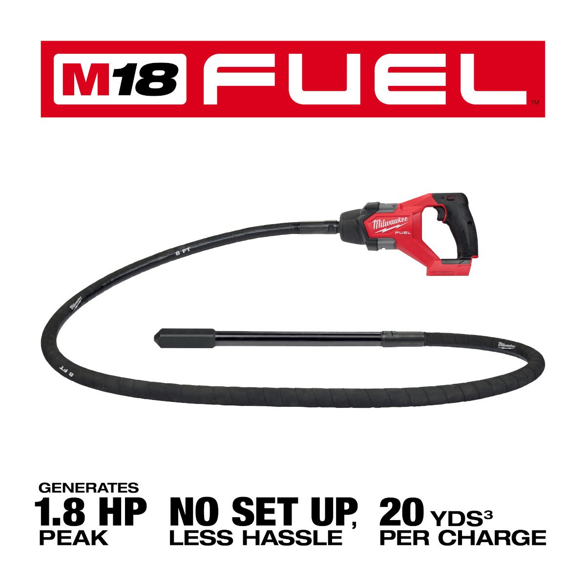 Milwaukee 2911-20 M18 FUEL™ 8' Concrete Pencil Vibrator - Tool Only - feature callout