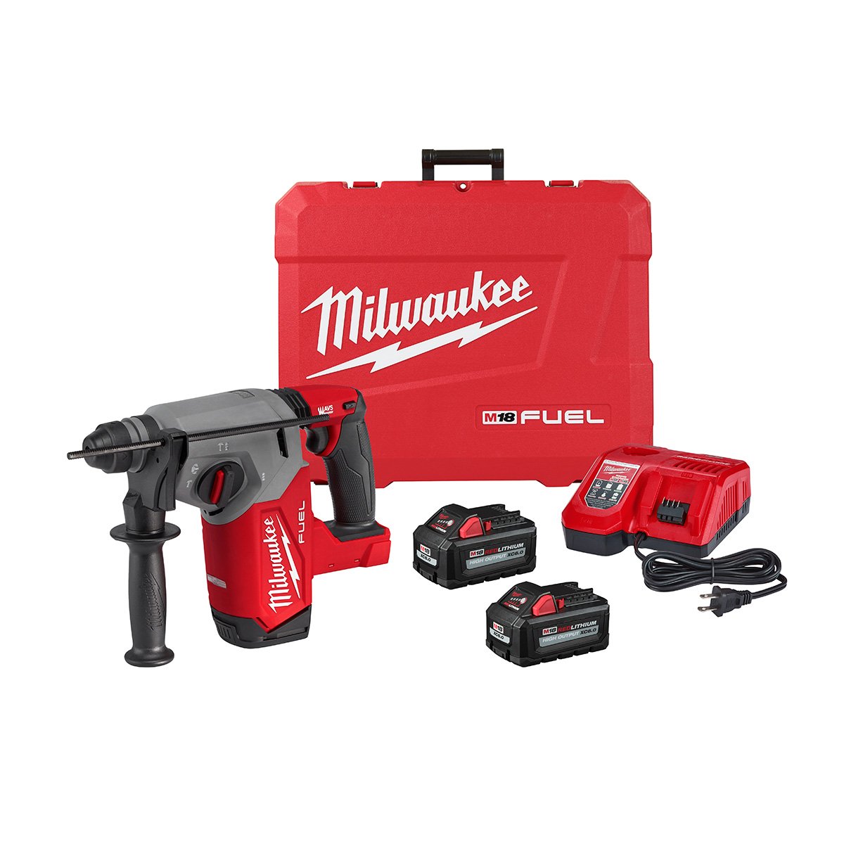 Milwaukee 2912-22 M18 FUEL™ 1 in SDS Plus Rotary Hammer Kit - kit contents