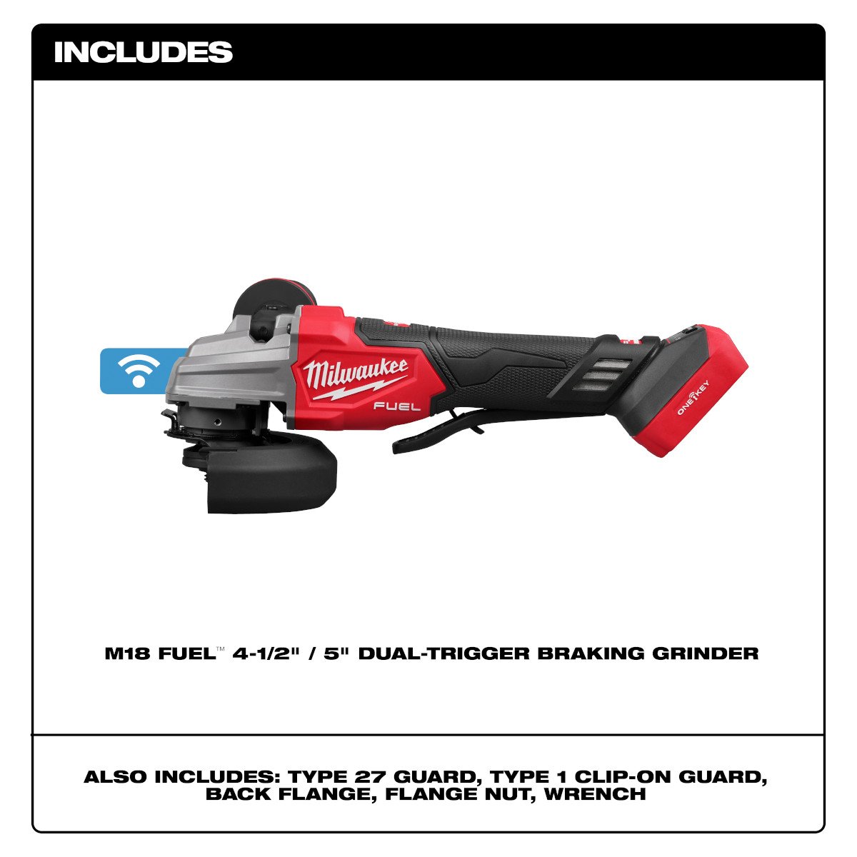 Milwaukee 2986-20 M18 FUEL™ 4-1/2" / 5" Dual-Trigger Braking Grinder - feature callout
