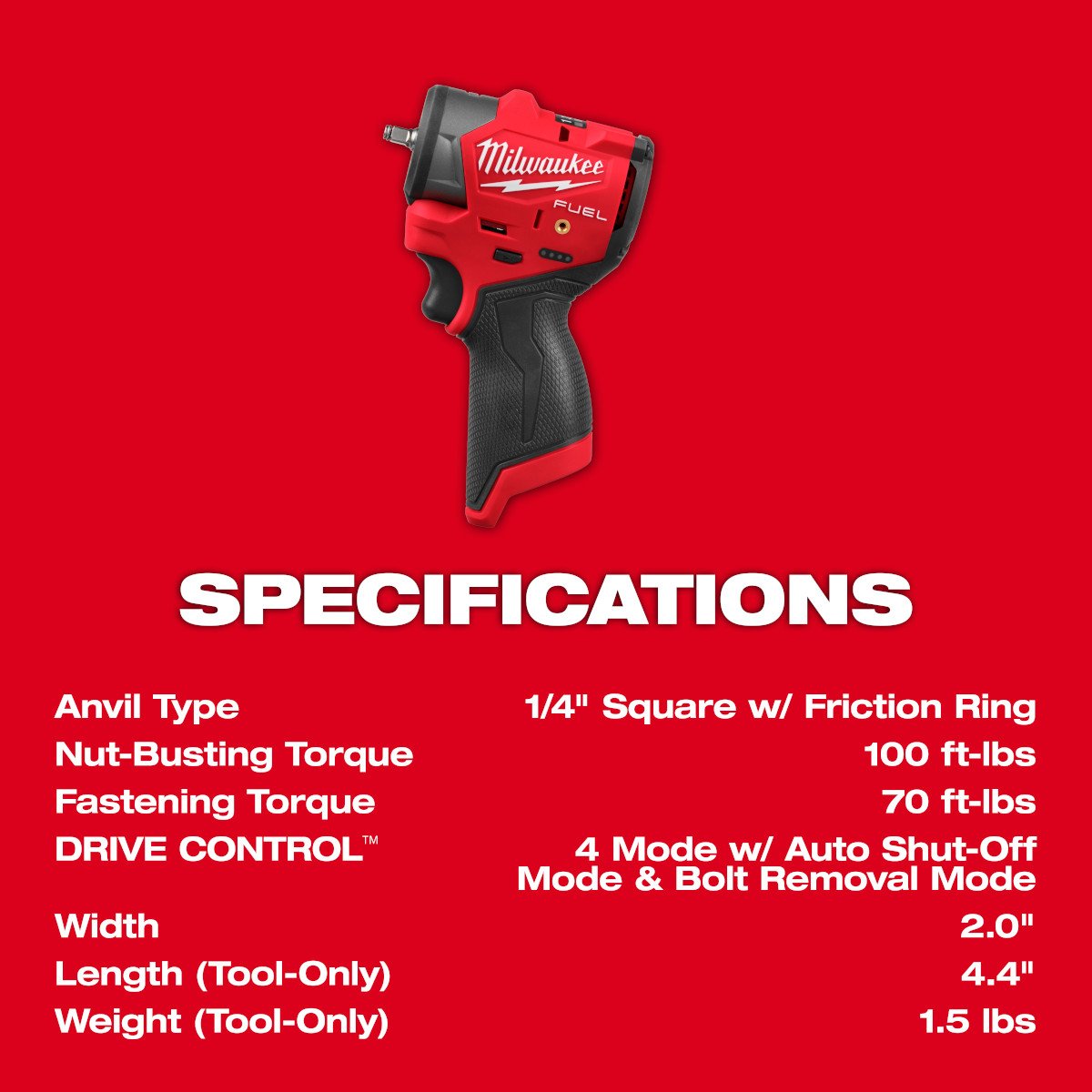Milwaukee 3048-20 M12 FUEL™ 1/4" Subcompact Impact Wrench w/ Friction Ring - feature callout