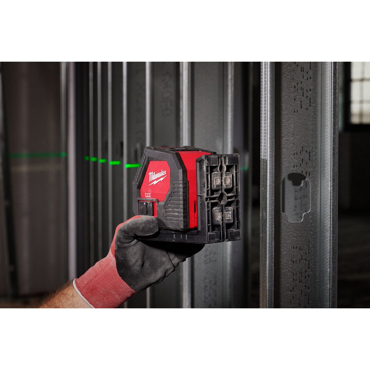 Milwaukee 3421 Green Cross Line Laser - in use