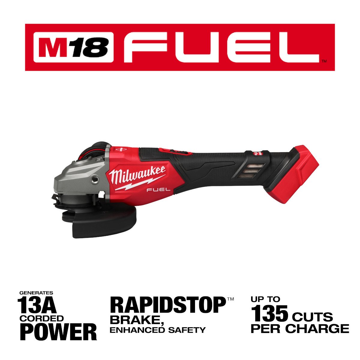 Milwaukee 3671-20 M18 FUEL™ 4-1/2"-6" Braking Grinder, Slide Switch - feature callout