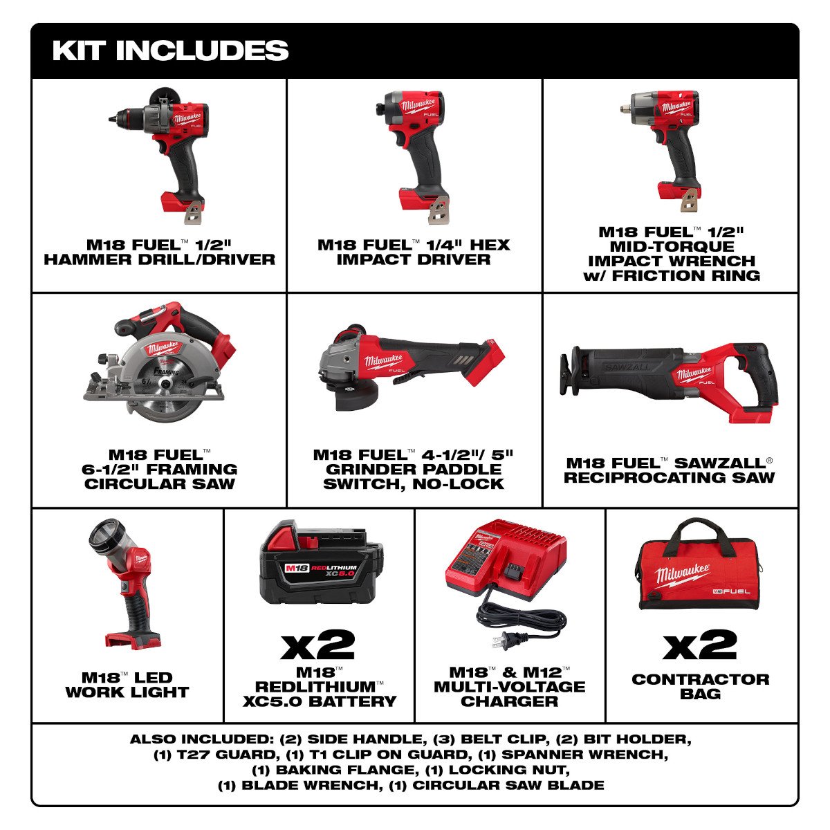 Milwaukee 3697-27 M18 FUEL™ 7-Tool Combo Kit - feature callout